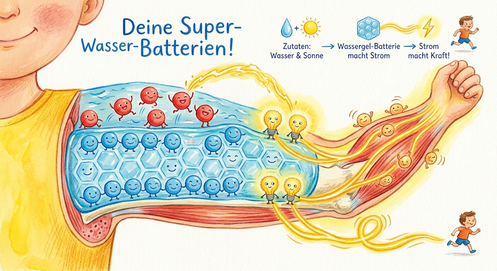 Illustration: Wassergel-Batterie im Körper erzeugt Energie